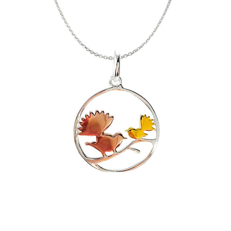 Pendant - 2 Fantails In Circle Gold Plated