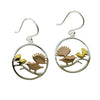 2 Fantails In Circle Polished Silver with Gold Plate Earrings