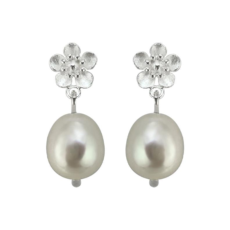 Studs - NZ Manuka Flower (small) with Fresh Water Pearl Drop